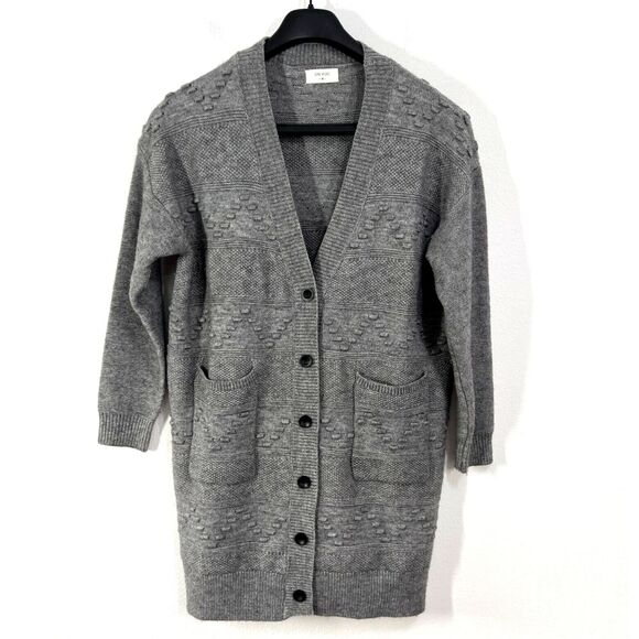 Sweaters - Sweater Cardigan Mixed Pattern Knit Womens Medium Gray Boho Lagen‎ Pouch Pockets